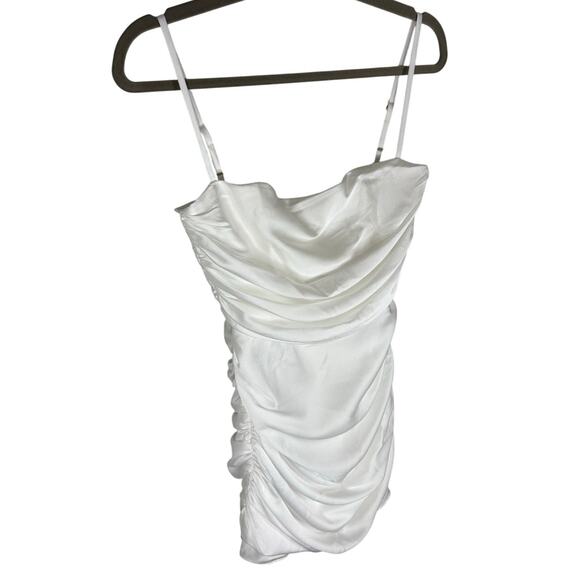 Nookie Cooper Mini Dress Ruched Ruffle Garden Party Cocktail Bridal White Size M - Picture 5 of 13